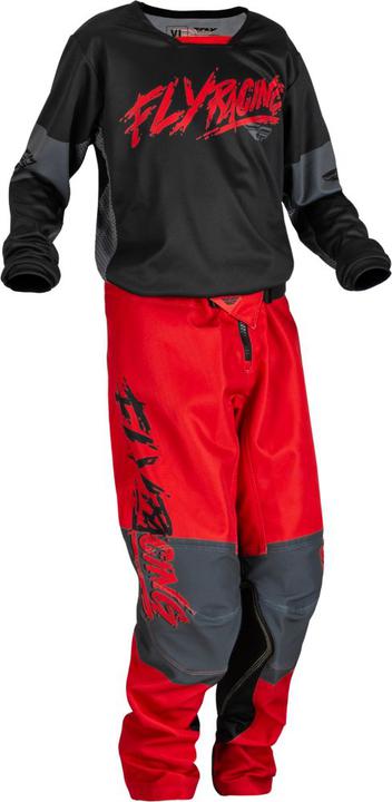 Fly MX23 Youth Kinetic Khaos Pants - Black Red Grey