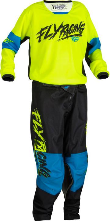 Fly MX23 Youth Kinetic Khaos Pants Hi-Vis - Black Cyan