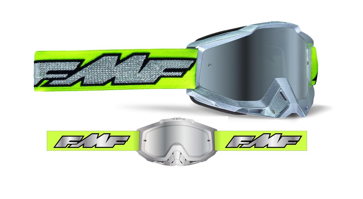FMF Vision Powerbomb Goggles Rocket Silver Lime Mirror Silver Lens
