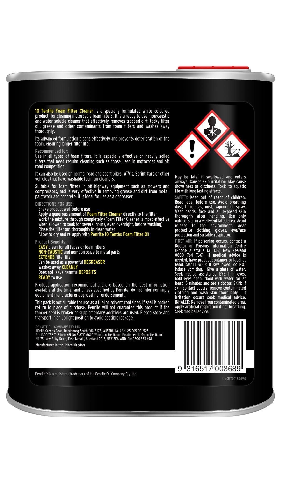 Penrite 10 Tenths Foam Filter Cleaner - 1L