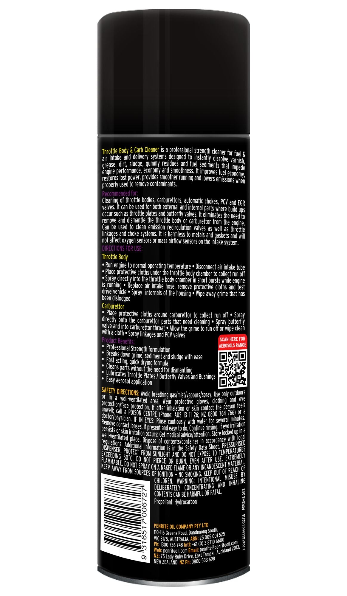 Penrite P26 Throttle Body & Carb Cleaner - 400ml