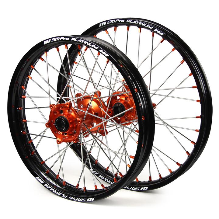 SM Pro Platinum Snr MX Wheelset (21X1.60 / 19X2.15") - Black / Orange