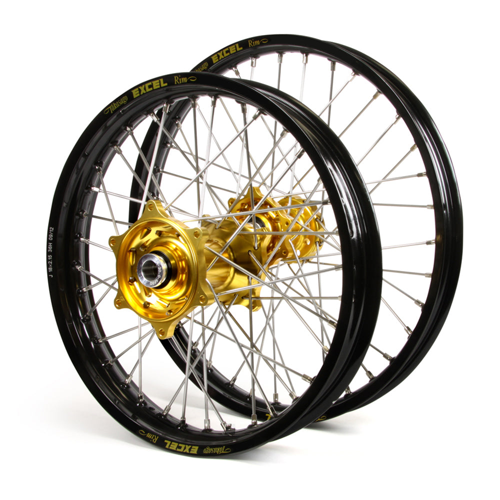 Kawasaki Talon / Excel Snr MX Black Rims / Gold Hubs Wheel Set KX 125-250 2004-05, KXF 250 2004-05 (21X1.6 / 19X2.15)