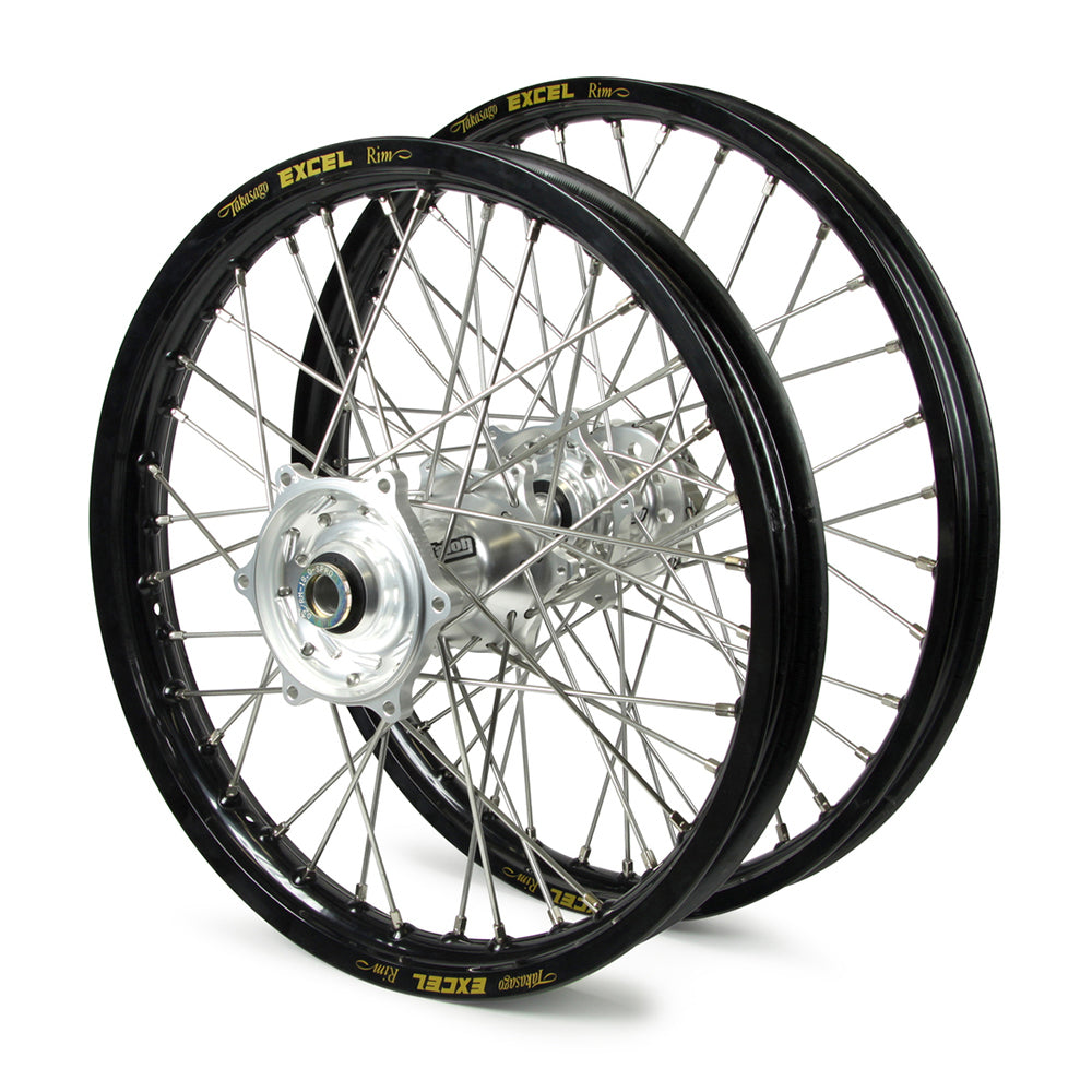 Honda Talon / Excel Snr MX Black Rims / Silver Hubs Wheel Set CRF 250 2014-17, CRF450 2013-17 (21X1.6 / 19X2.15)