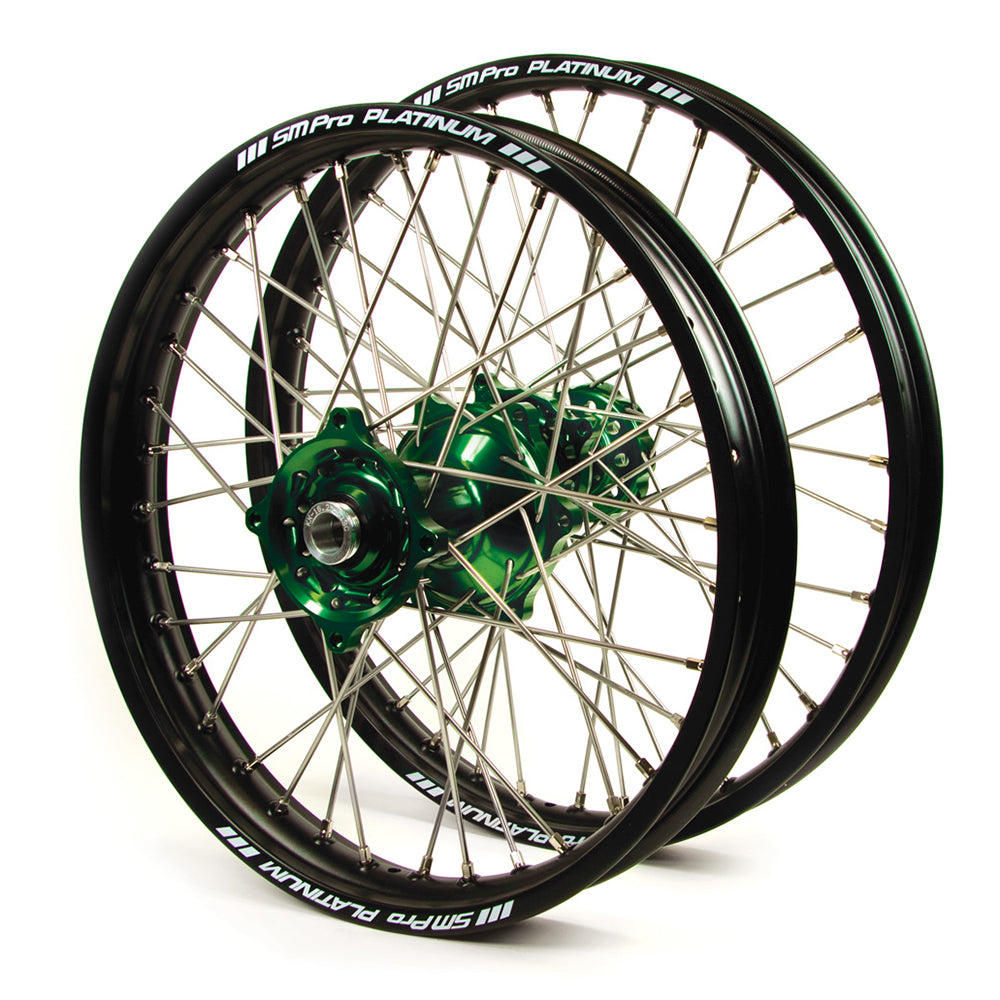 Kawasaki Talon / Platinum Snr MX Black Rims / Green Hubs Wheel Set KX 125-250 2004-05, KXF 250 2004-05 (21 / 19X2.15)