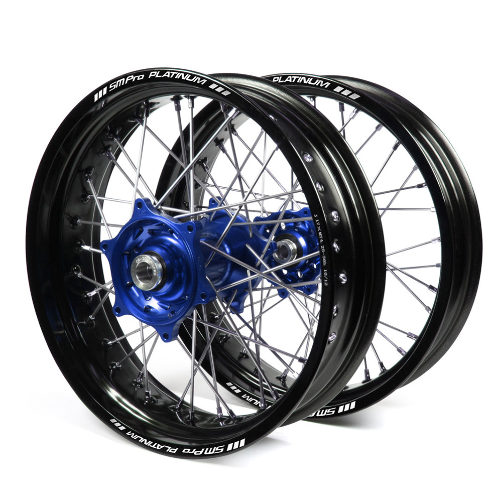 Yamaha Talon / Platinum Supermoto Non Cush" Black Rims / Blue Hubs Wheel Set YZF 250-450 2014-17 (17X3.50 / 17X4.25)"