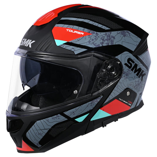 SMK Gullwing Navigator Modular Helmet - Black / Grey / Red GL263