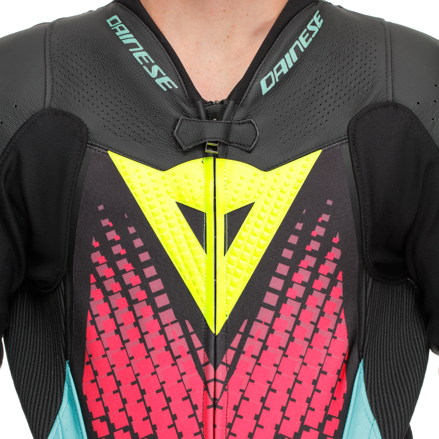 Dainese Laguna Seca 6 1-Piece Perforated Suit - Black / Water / Fuxia
