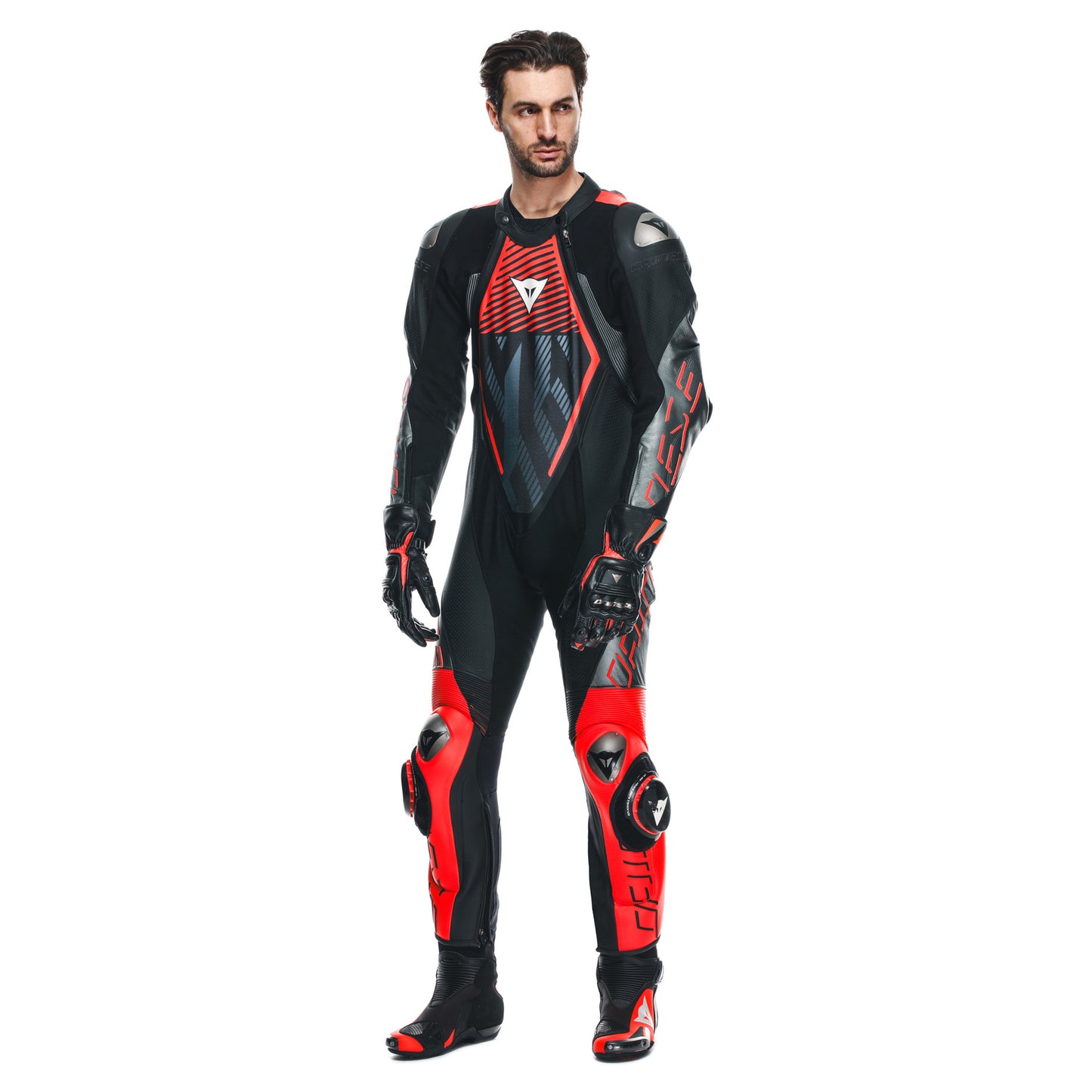 Dainese Audax D-Zip 1-Piece Perforated Leather Race Suit - Black / Red