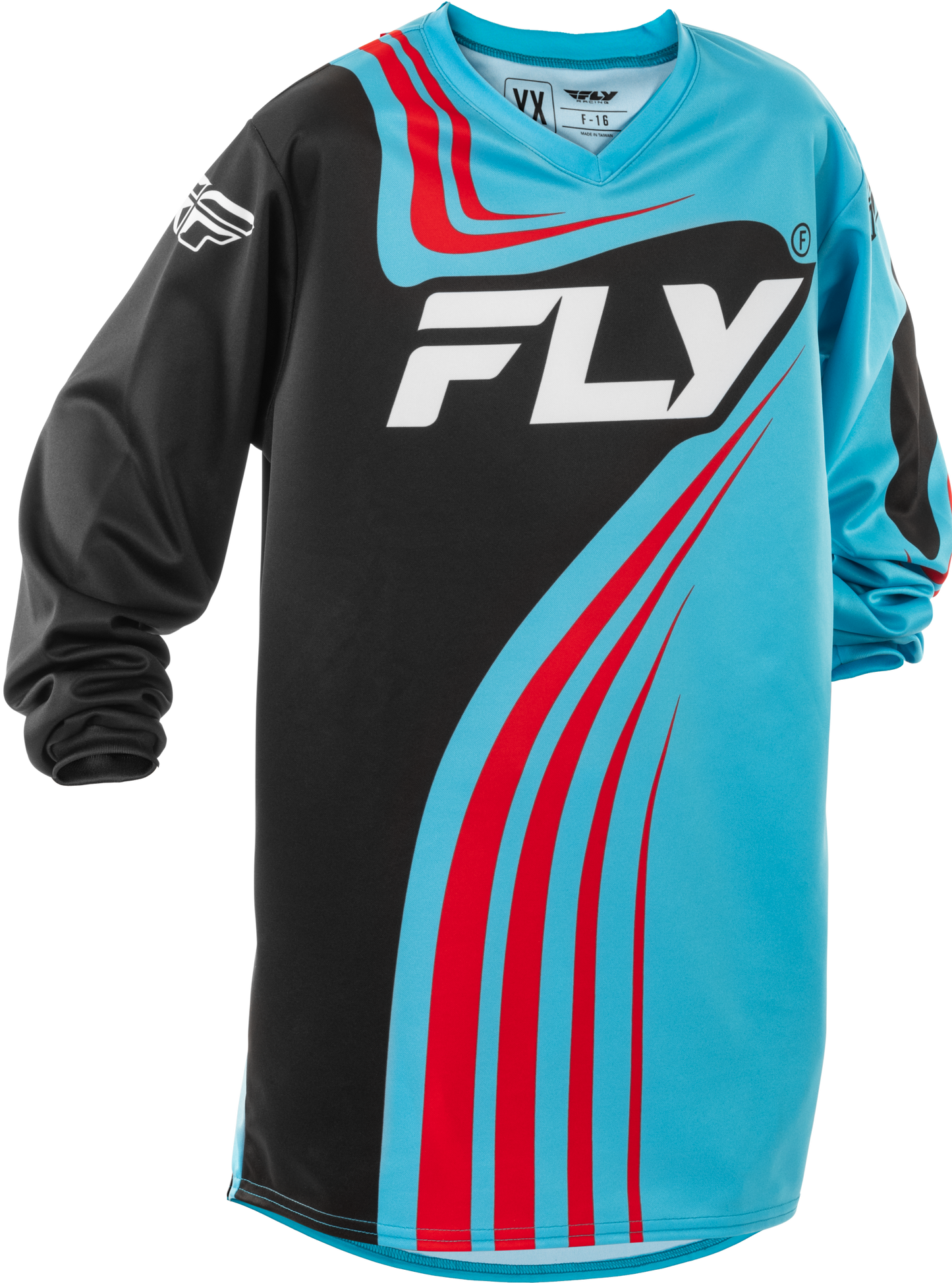 Fly MX25 Youth F-16 Jersey - Cyan / Black / Red
