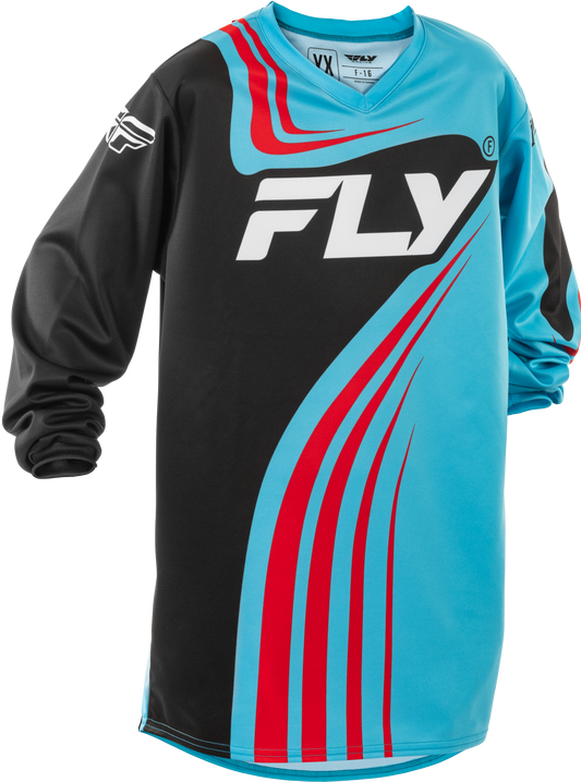 Fly MX25 Youth F-16 Jersey - Cyan / Black / Red