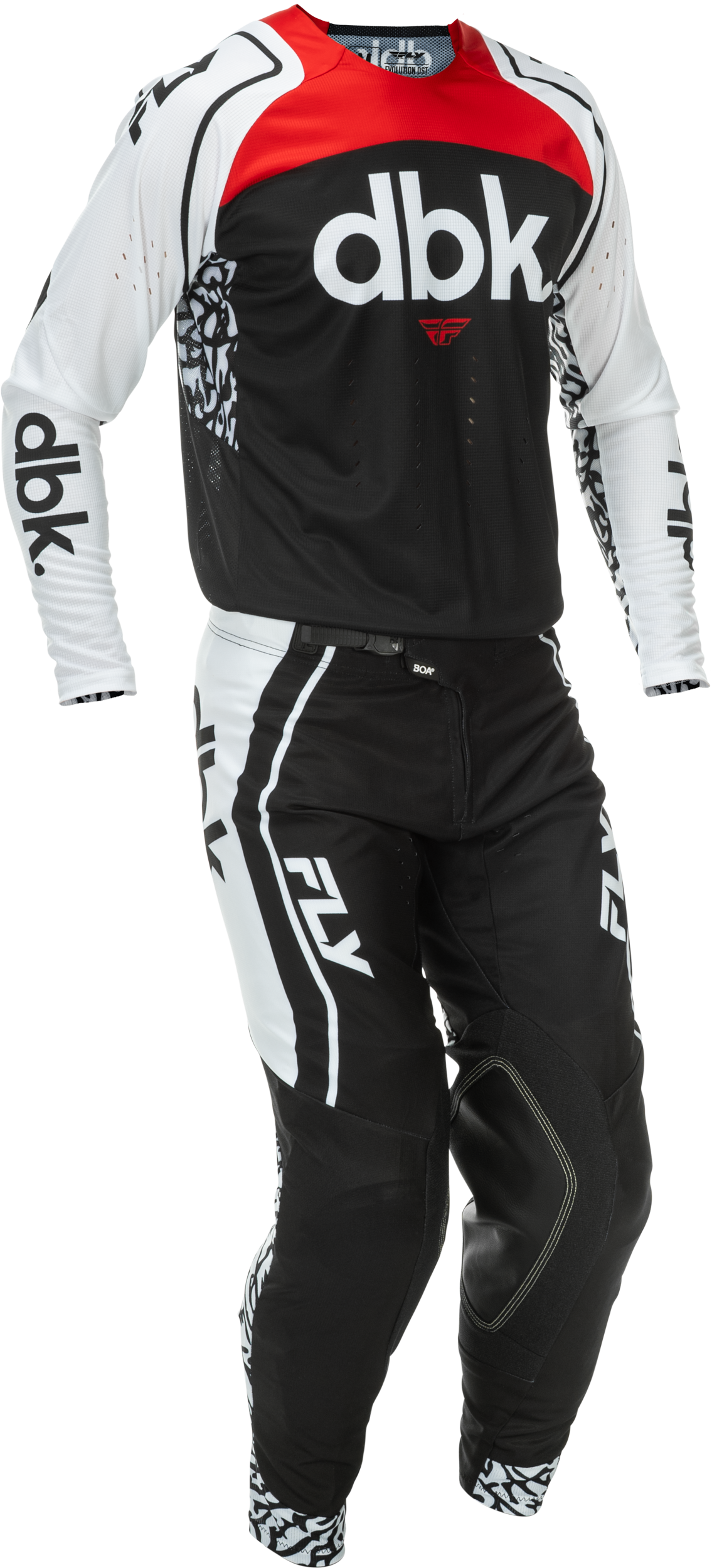 Fly MX26 Evo DBK Jersey & Pants - Black / White / Red