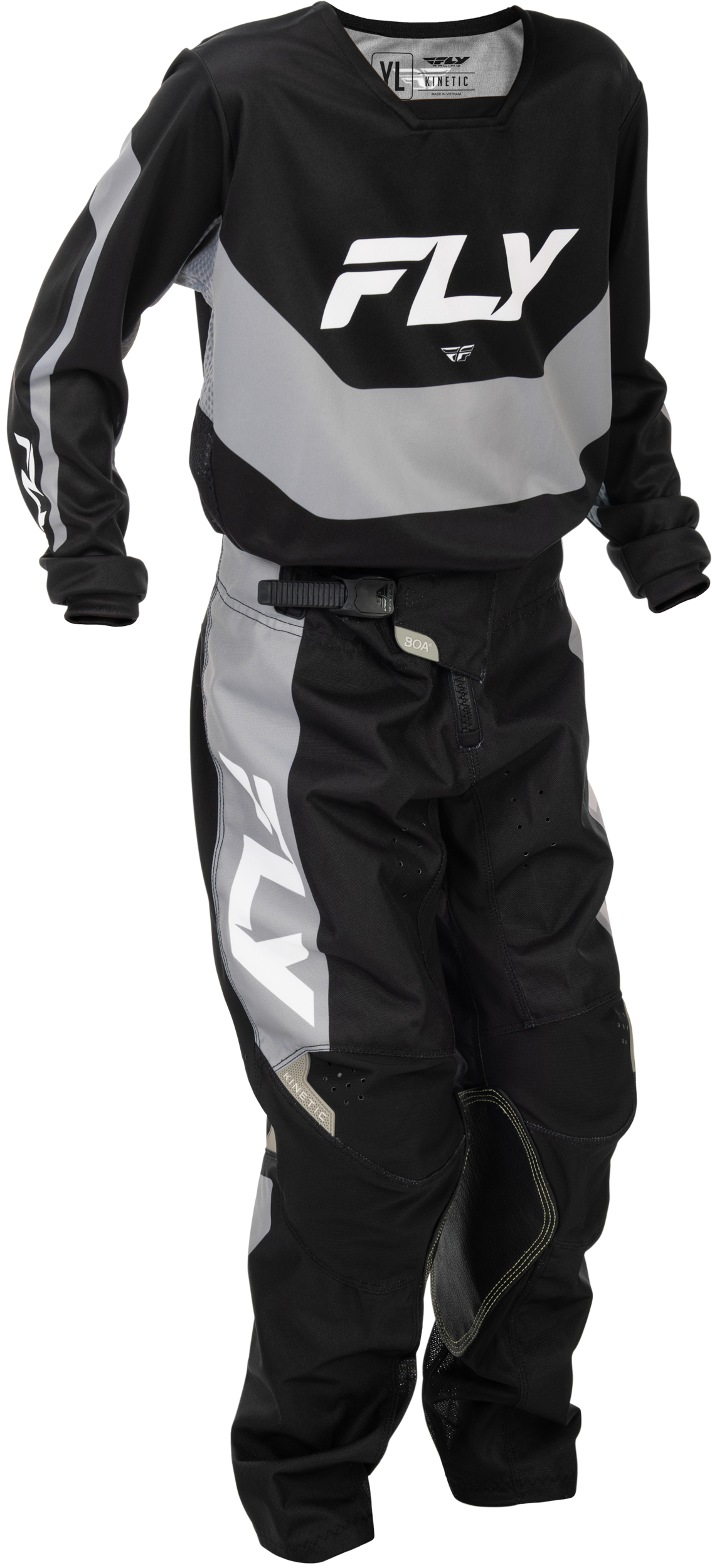 Fly MX26 Youth Kinetic Jersey & Pants - Black / Grey