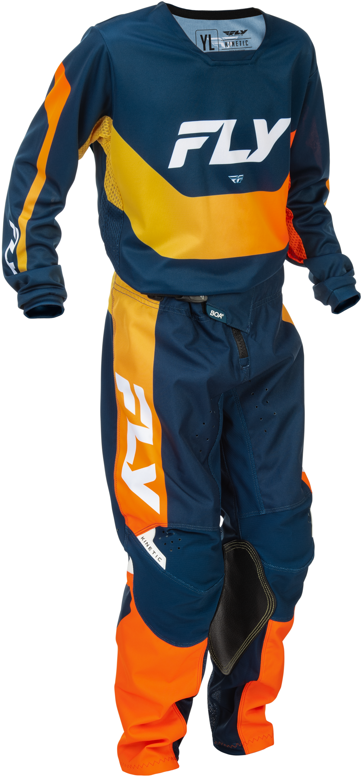 Fly MX26 Youth Kinetic Jersey & Pants - Navy / Orange