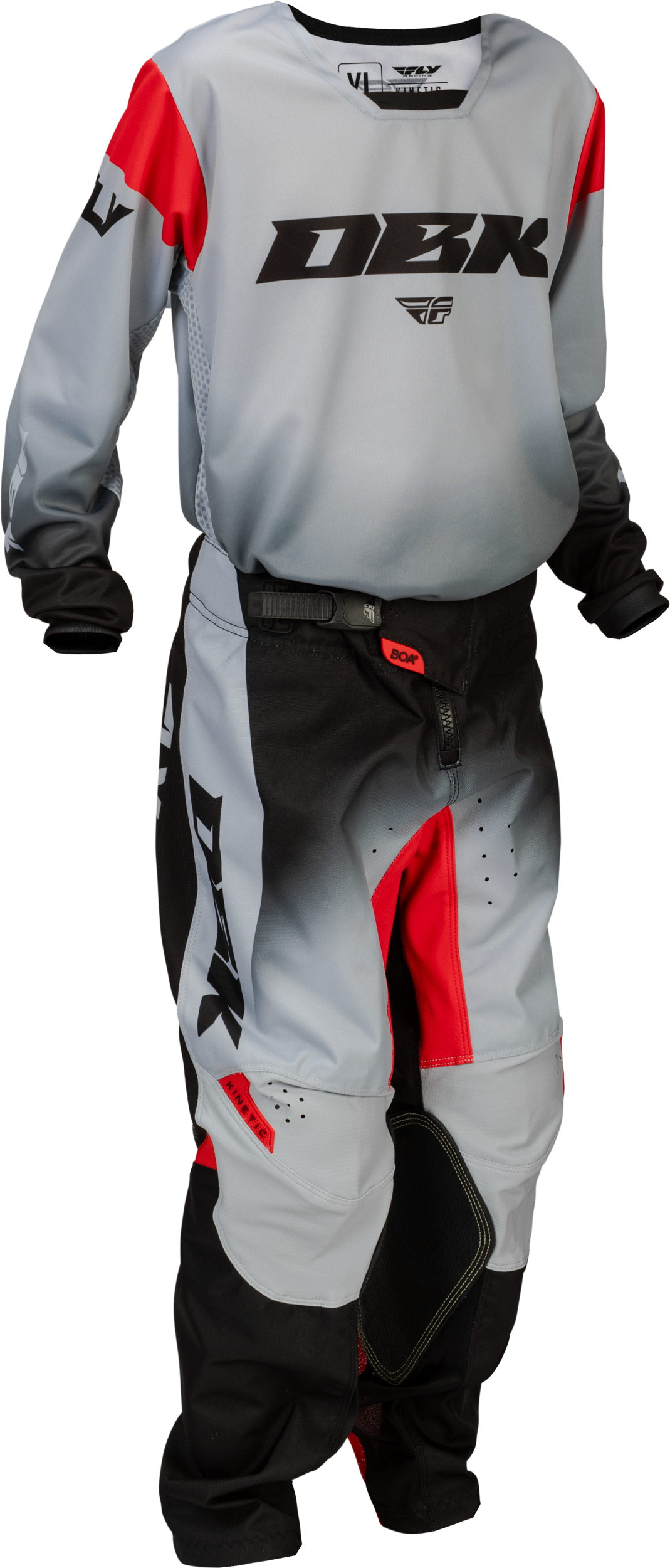 Fly MX26 Youth Kinetic DBK Jersey & Pants - Grey / Black / Red