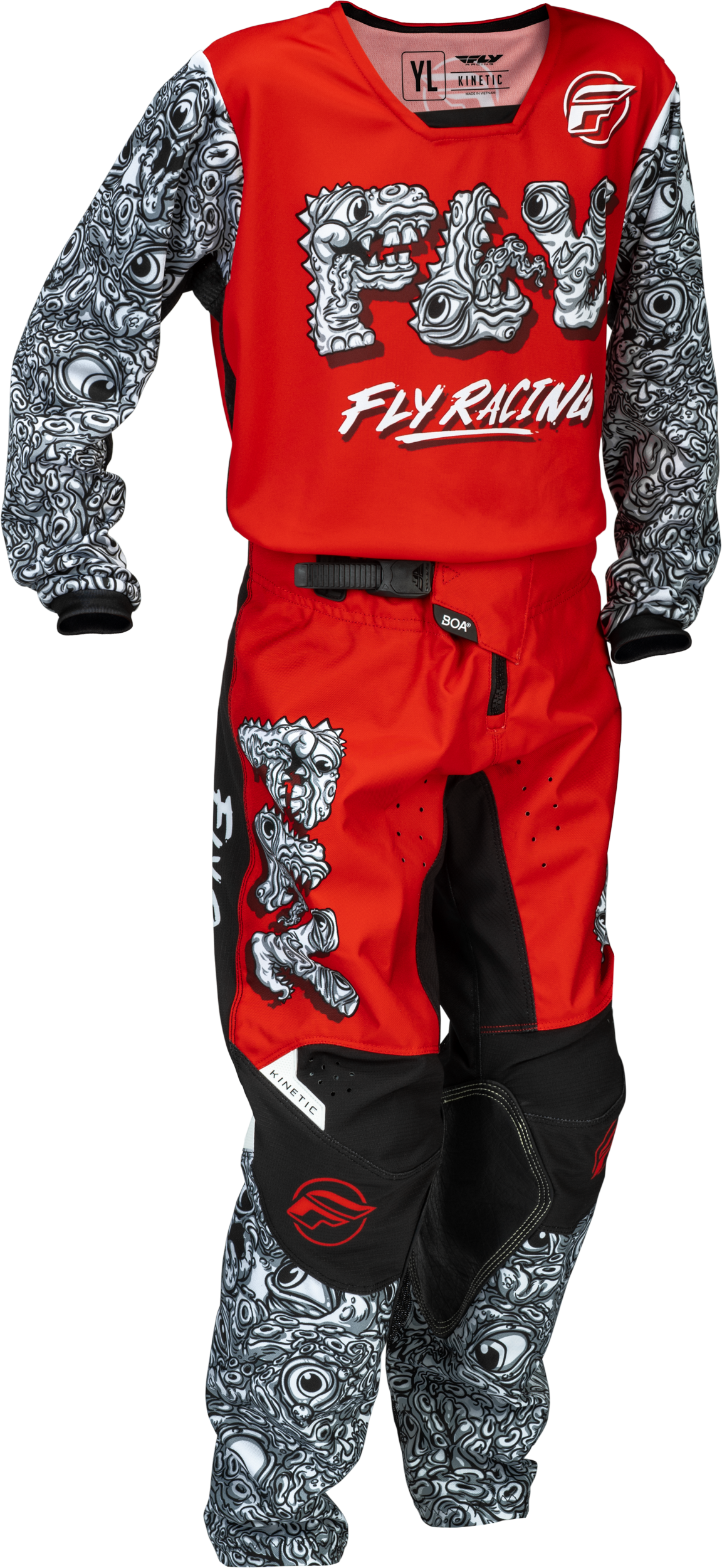 Fly MX26 Youth Kinetic Jersey & Pants - Red / White / Black