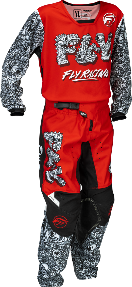 Fly MX26 Youth Kinetic Jersey & Pants - Red / White / Black