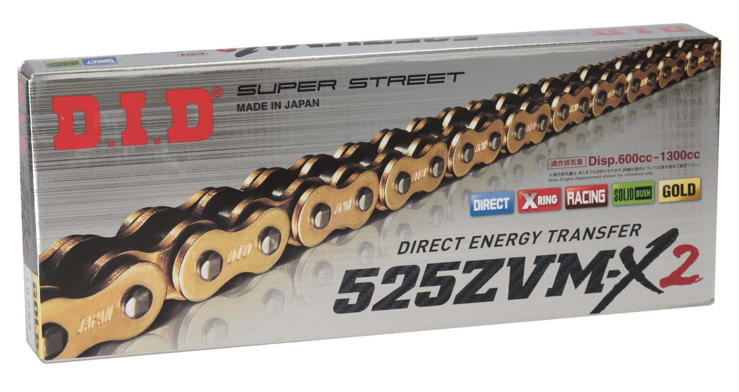 D.I.D Drive Chain 525ZVM-X2 G 122L ZB Super Street X-Ring - Gold