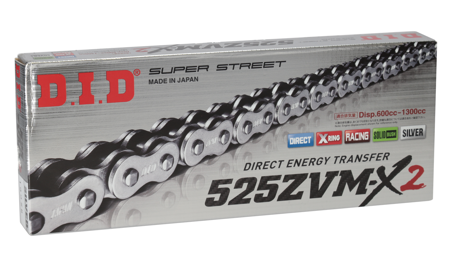 D.I.D Drive Chain 525ZVM-X2 Ss 122L ZB Super Street X-Ring - Silver