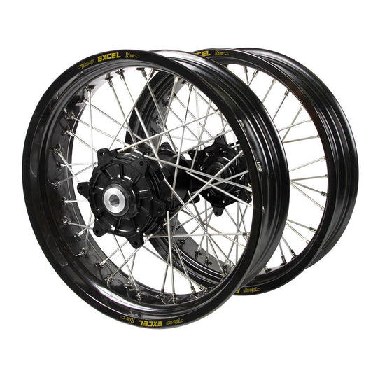 Yamaha Haan Cush Drive Black Hubs / Excel Black Rims Supermoto Wheel Set WR 250 F 2002-2019 (17*3.5 / 17*4.25)