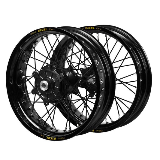 Haan Cush Drive Hubs / Excel Rims Supermoto Wheel Set - Black / Black