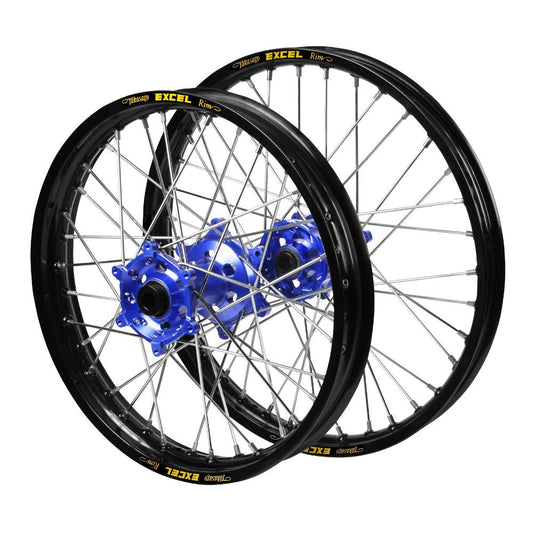 Yamaha Haan Blue Hubs / Excel Black Rims Wheel Set YZ 450 FSP Monster Energy 2021-2022 (21*1.6 / 19*2.15 OE)