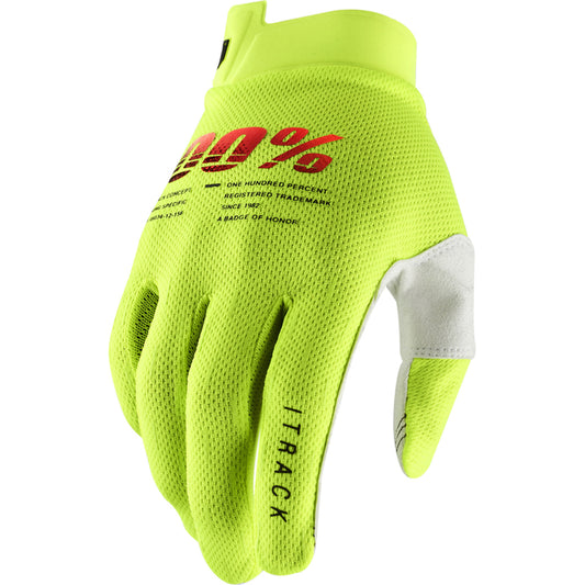 100% Itrack Youth Gloves - Fluro Yellow