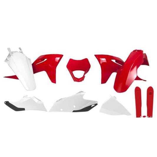 Rtech Plastic Kit (With Fork Protectors) 7 Piece - Red / White