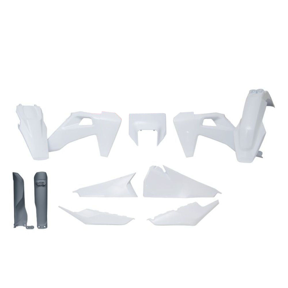 Rtech Plastic Kit (With Headlight Surround & Fork Proctectors) 7 Piece - White