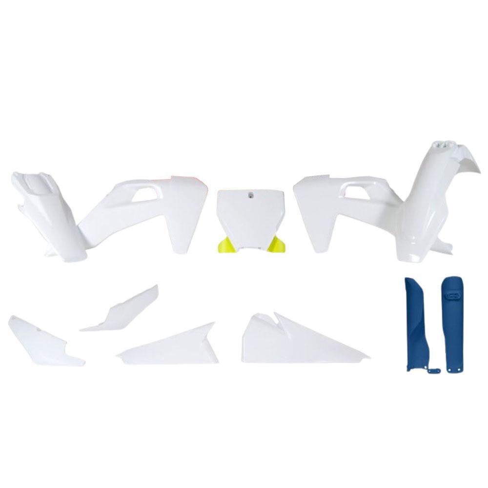 Rtech Plastic Kit ROCKSTAR EDITION (With Fork Protectors) 7 Piece - White / Yellow
