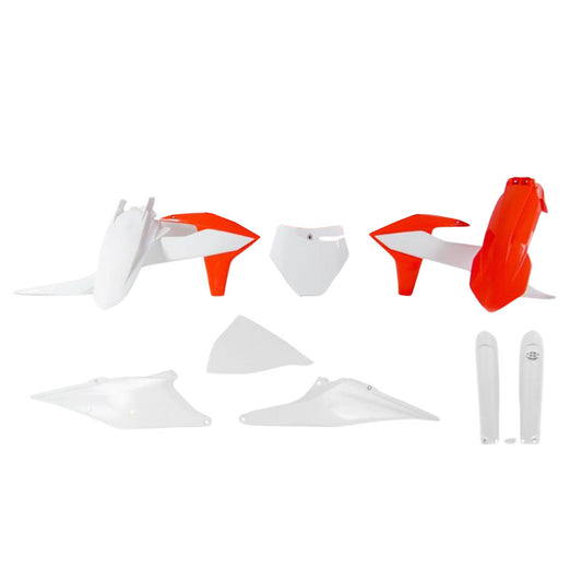 Rtech Plastic Kit (With Fork Protectors) 7 Piece - Orange / White