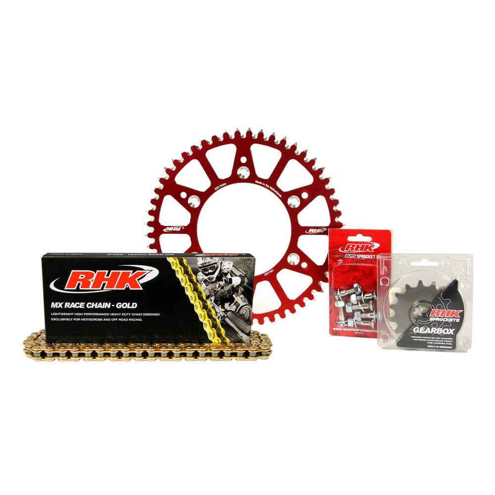 RHK Chain & Sprocket Kit - Gold MX Chain & Red Alloy Sprocket (13/51)
