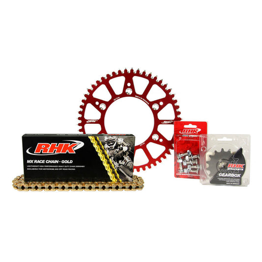 RHK Chain & Sprocket Kit - Gold MX Chain & Red Alloy Sprocket (13/51)