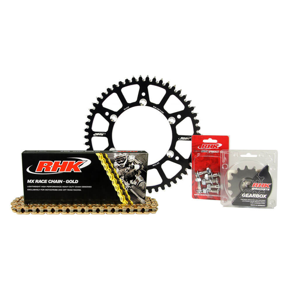RHK Chain & Sprocket Kit - Gold MX Chain & Black Alloy Sprocket (14/50)