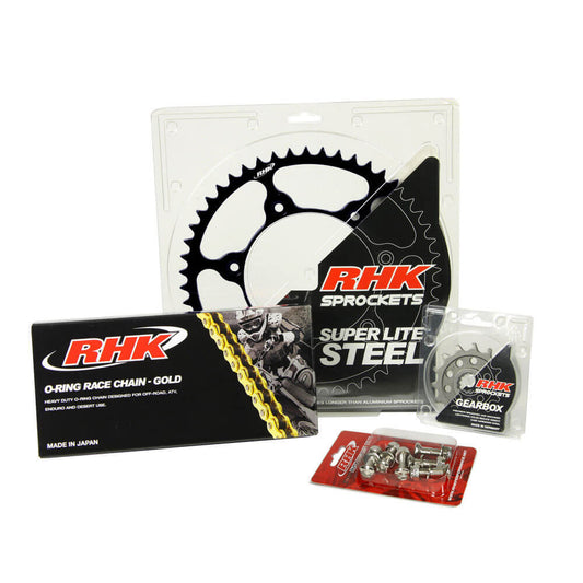 RHK Chain & Sprocket Kit - Gold O-Ring Chain & - Black Super Lite Steel Sprocket (13/50)