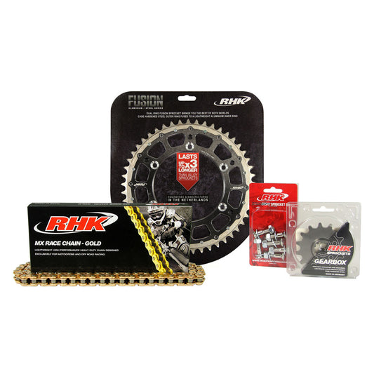 RHK Chain & Sprocket Kit - Gold MX Chain & Black Fusion Sprocket  (13/49)