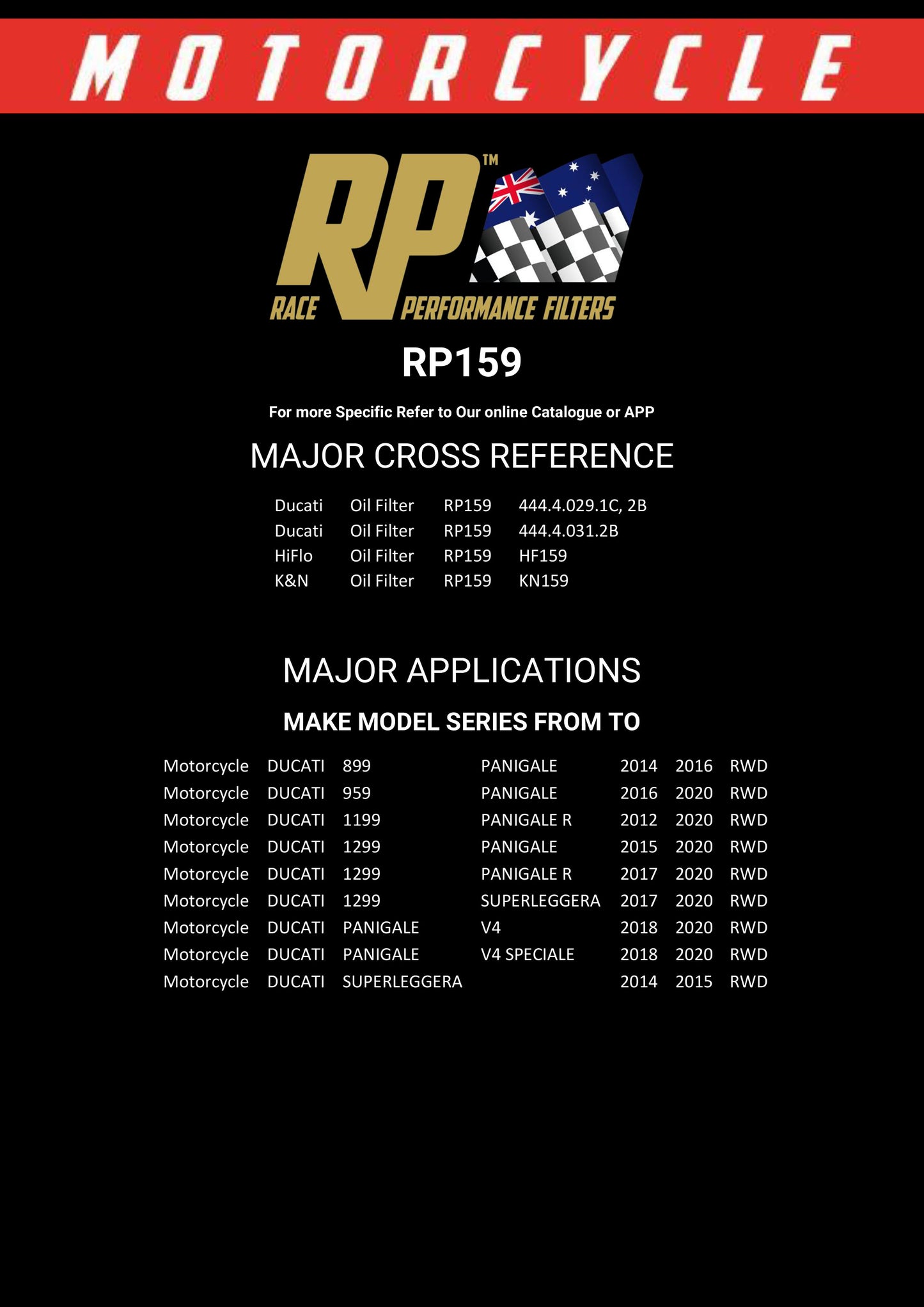 Race Performance Motorcycle Oil Filter RP159 KN-159