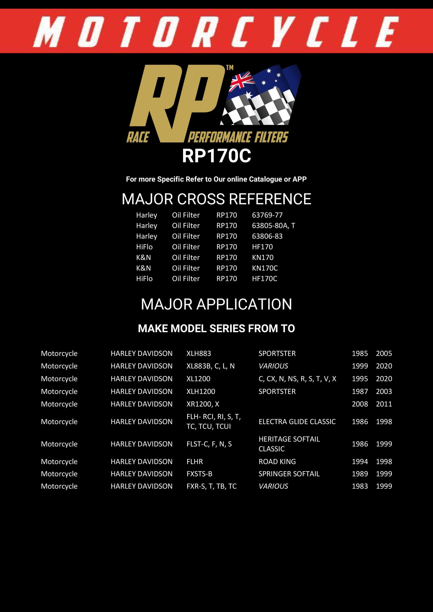 Race Performance Motorcycle Oil Filter RP170C KN-170C