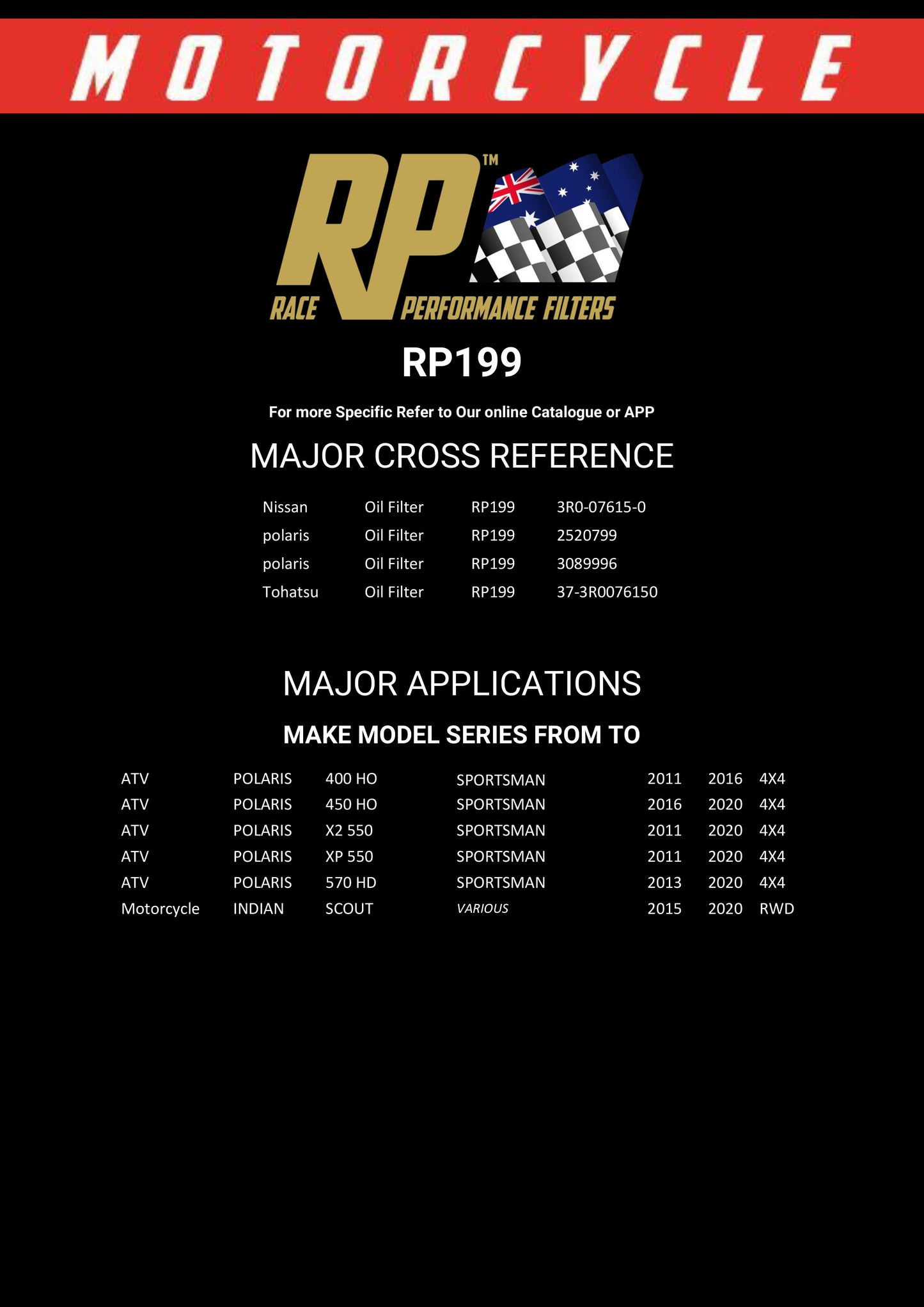 Race Performance Motorcycle Oil Filter RP199 KN-199
