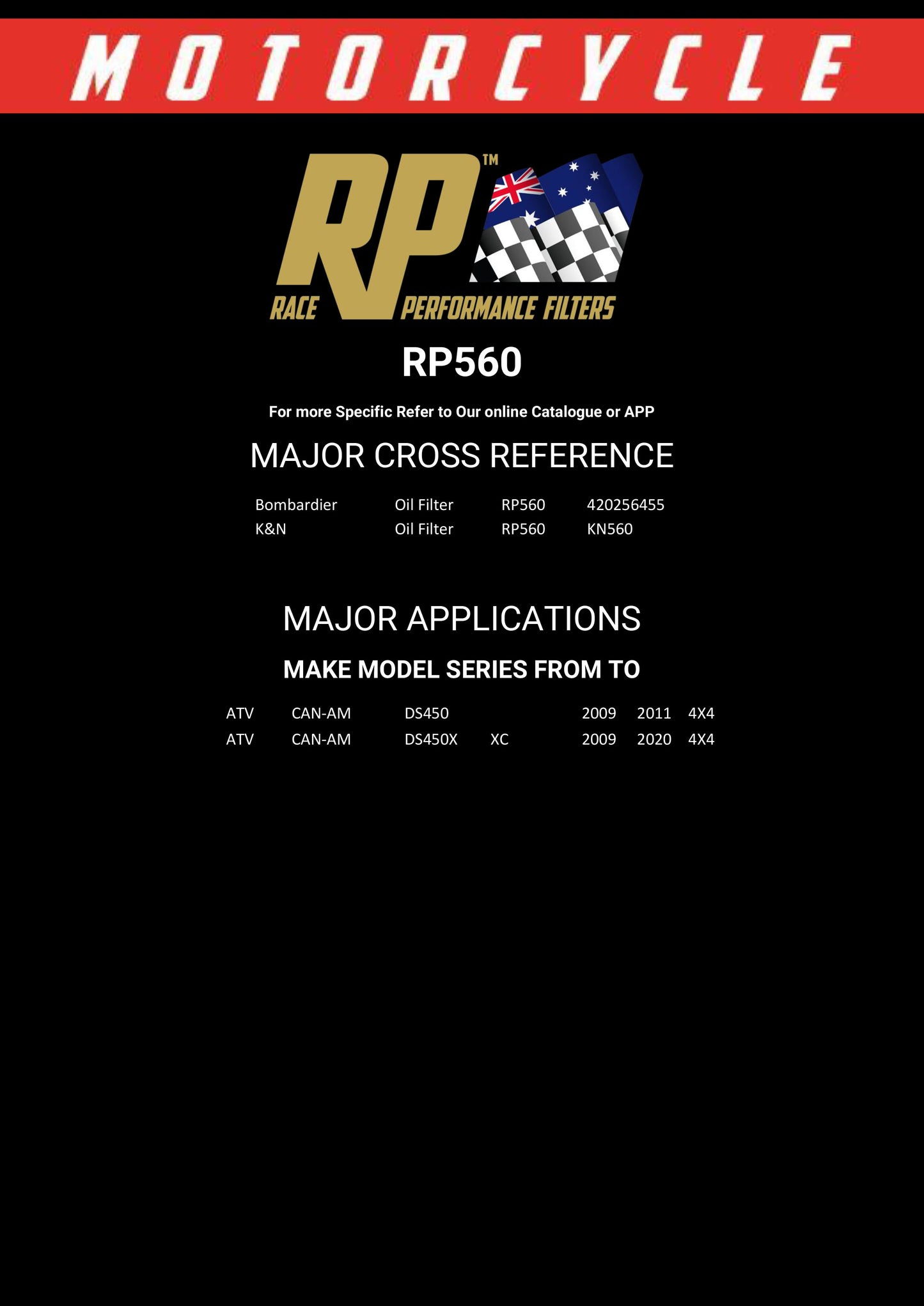 Race Performance Motorcycle Oil Filter RP560 KN-560