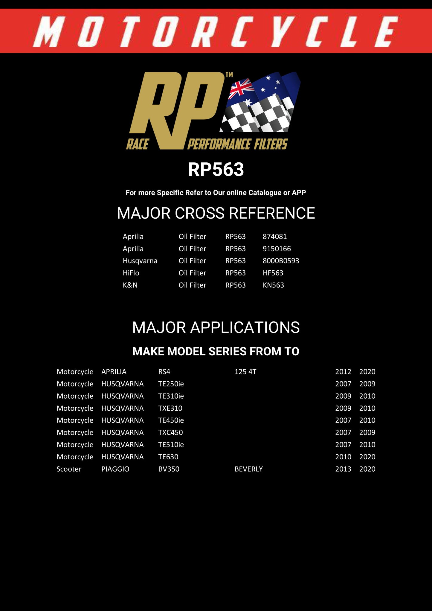 Race Performance Motorcycle Oil Filter RP563 KN-563