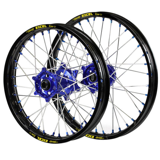 Yamaha SM Pro Blue Hubs / Excel Black Rims / Blue Nipples Wheel Set WR 250 F 2002-2019 (21*1.60 / 18*2.15)