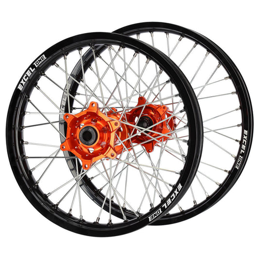 SM Pro Hubs / Excel ONE Rims Wheelset (21*1.6 / 19*2.15) - Orange / Black