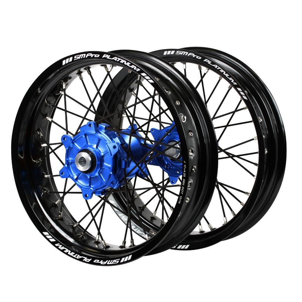 SM Pro Cush Drive  Hubs / SM Pro Platinum Rims Supermotard Wheelset (17*3.50/17*4.25) - Blue / Black