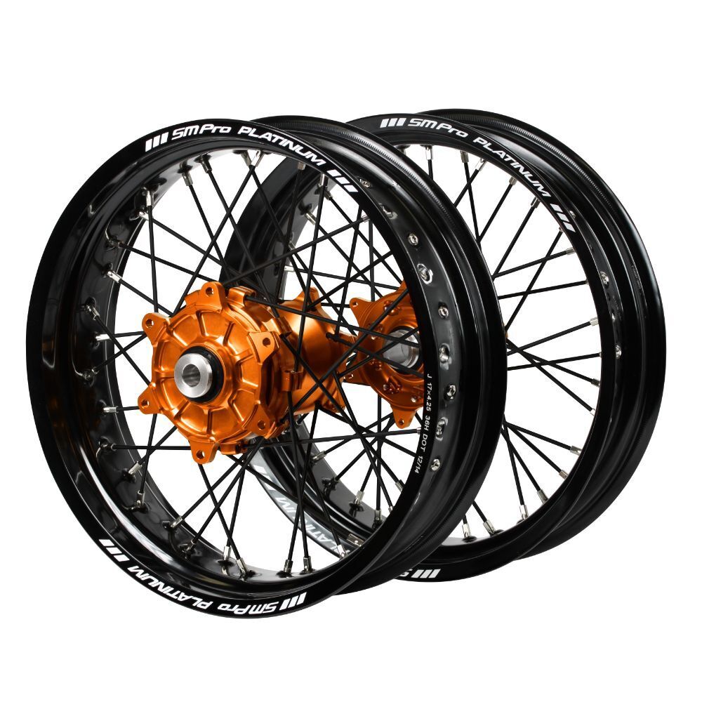 SM Pro Cush Drive Hubs / SM Pro Platinum Rims Supermotard Wheelset (17*3.50 / 17*4.25) - Orange / Black