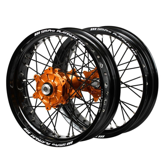 SM Pro Cush Drive Hubs / SM Pro Platinum Rims Supermotard Wheelset (17*3.50 / 17*4.25) - Orange / Black