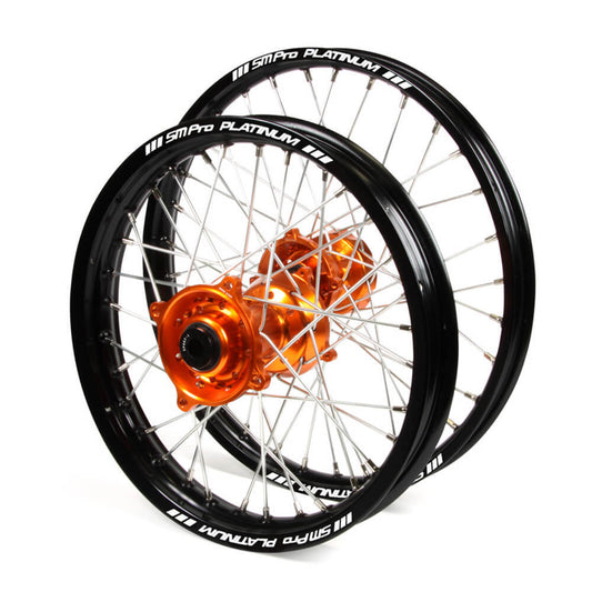 KTM SM Pro Orange Hubs / SM Pro Platinum Junior Black Rims Wheel Set 65 SX 2012-2024 (14*1.60 / 12*1.60)