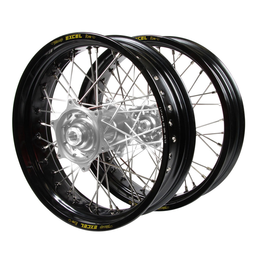 Talon Hubs / Excel Rims Supermotard Wheelset (17*3.50 / 17*4.25) - Silver / Black