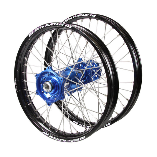 Yamaha Talon Blue Hubs / SM Pro Platinum Black Rims Wheel Set YZ 125-250 1998-01 / YZF 250 2001 / YZF400-426 1999-01 (21 / 19*2.15)