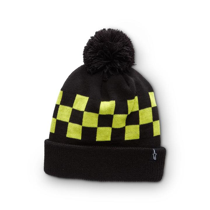 Alpinestars Winning Beanie - Black With Fluro Yellow Checkers